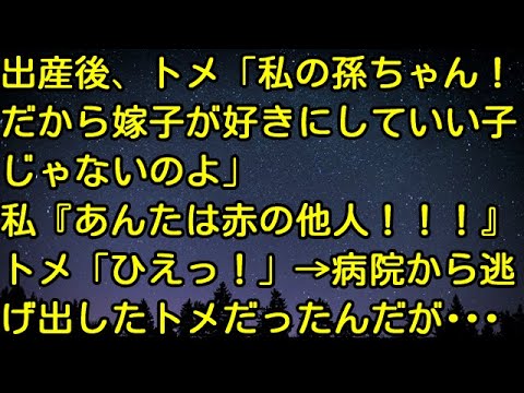 【スカッとする話】出産後、トメ「私の孫ちゃん！だから嫁子が好きにしていい子じゃないのよ」私『あんたは赤の他人！！！』トメ「ひえっ！」→病院から逃げ出したトメだったんだが・・・