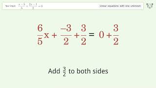 Linear equation with one unknown: Solve (x-5)/5+(2x-1)/2=0 step-by-step solution