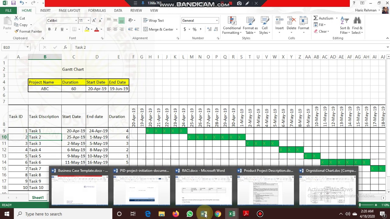 RACI Matrix SOW, Gantt Chart, Business Case and PID. Documents in ...