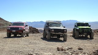 Jeeps WK, XJ and JL around Calico, CA