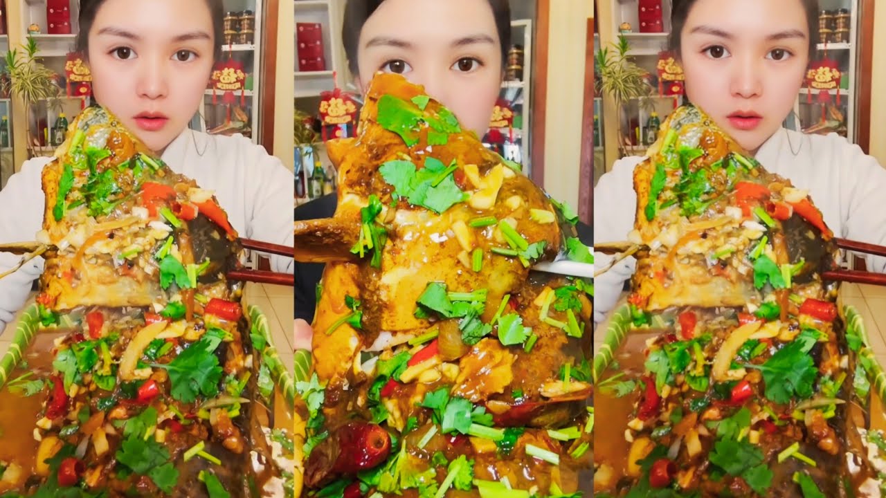 Chinese Food Mukbang: Enjoying Fish Head Curry with Spicy Seafood and ASMR Eating Sounds