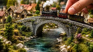 Miniature Stone Bridge Construction Masterpiece 🌉 Tiny Village & Train Timelapse | Super Satisfying