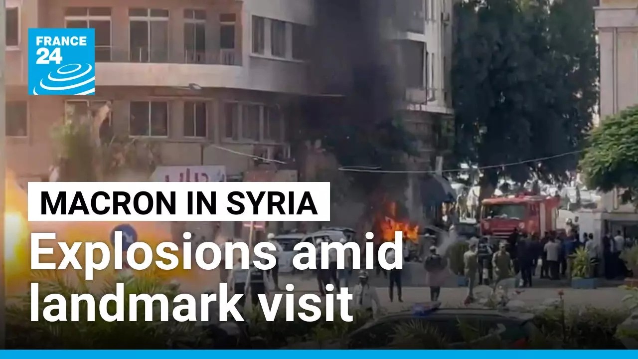 Explosions heard near Macron's Damascus hotel amid high-risk, landmark visit • FRANCE 24 English