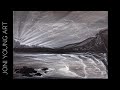 Acrylic Painting Tutorial/ Black and white Limited Palette/ ocean, waves, & sun rays! landscape