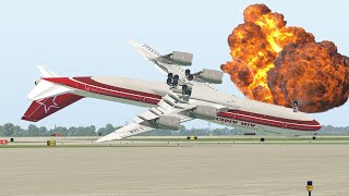 Boeing 747 Terrible Emergency Landing Crash Upside Down | X-Plane 11