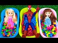 Satisfying asmr i mixing colorful candy mms in bathtub with spiderman  dolls i cutting asmr