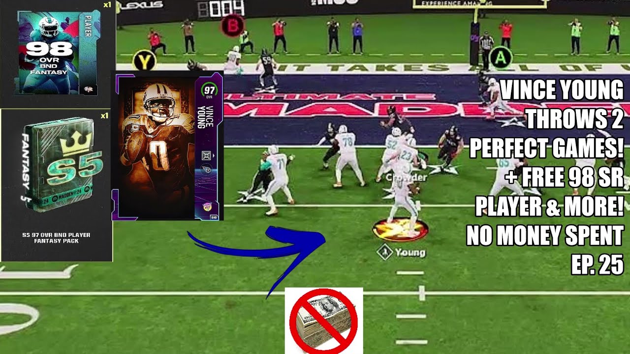 VINCE YOUNG THROWS 2 PERFECT GAMES! + FREE 98 SR PLAYER & MORE! - Madden 24 No Money Spent Ep. 25