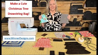 Make a Cute Christmas Tree Drawstring Bag - 2 sizes!