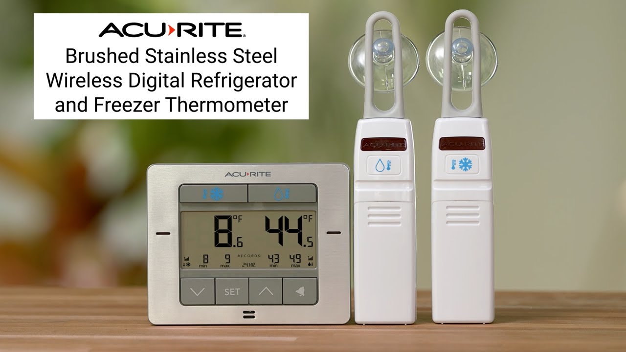 Brushed Stainless Steel Digital Refrigerator and Freezer Thermometer