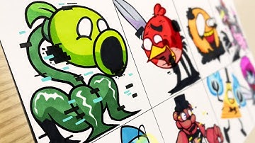 Drawing FNF - Glitched Legends [Learn with Pibby] PVZ / Red / Peashooter / Annoying Orange