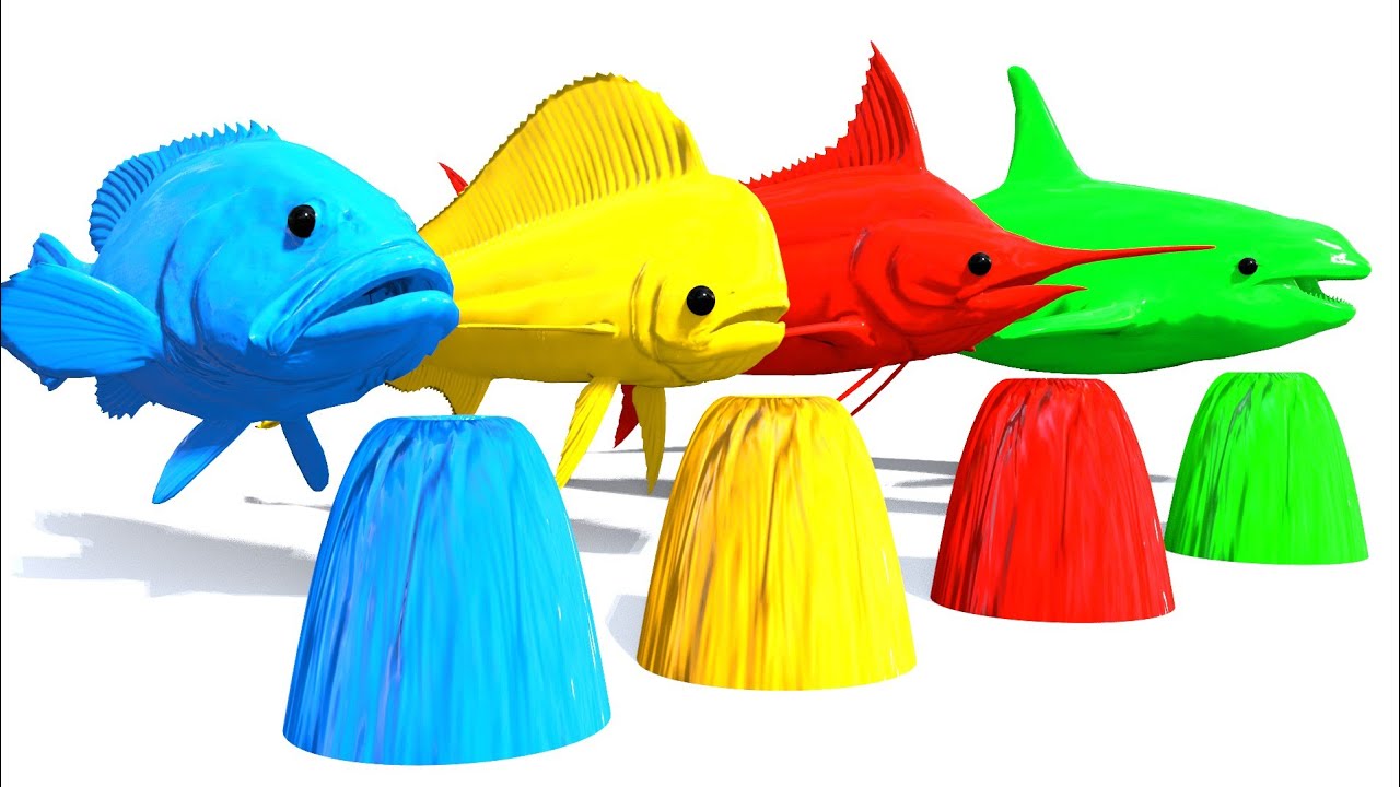 Paint Animals Shark, Whale, Turtle, Fish, Barracuda, Seal Fountain Crossing Animal Cartoon
