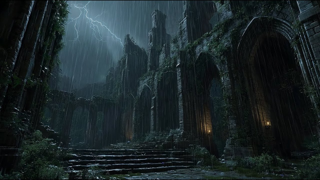 Abandoned Gothic Ruins in the Storm 🌧⚡ Rain & Thunder Ambience for Sleep, Study & Relaxation