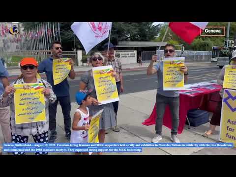 Geneva-Aug 19, 2023: Iranians held a rally & exhibition in Place des Nations, supporting the MEK