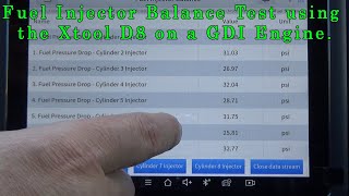 Performing a Fuel Injector Balance Test on a Direct Injected Engine using the Xtool D8 Scan Tool.