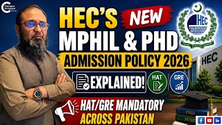 HEC’s New MPhil & PhD Admission Policy 2026 Explained | HAT/GRE Mandatory Across Pakistan