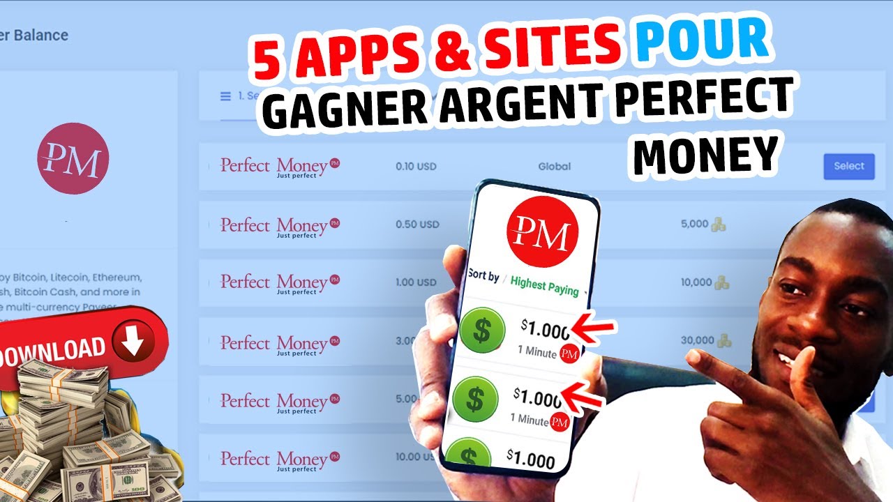 5 Sites & Applications: Gagner de l'Argent Perfect Money (+5$ par Jour