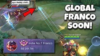 FRANCO INDIA NO.7, SOON GLOBAL! FULL GAMEPLAY MYTHICAL HONOR RANK | MOBILE LEGENDS