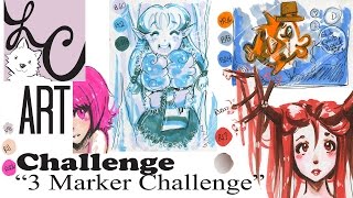 The "3 Marker Challenge" Drawing and Coloring Ep. 3 Three Different Challenges in One!