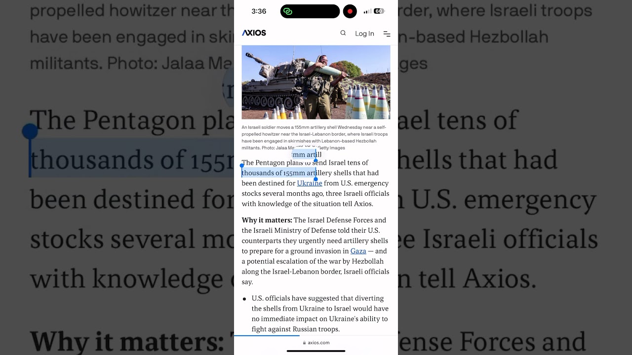 U.S. to send Israel artillery shells initially destined for Ukraine 🇺🇦