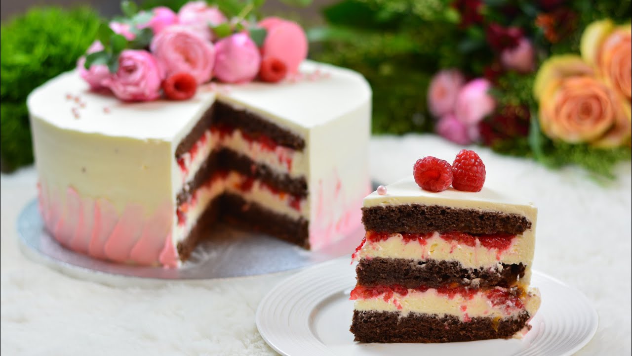 Cake with mascarpone cream and raspberries Taby's Welt - YouTube