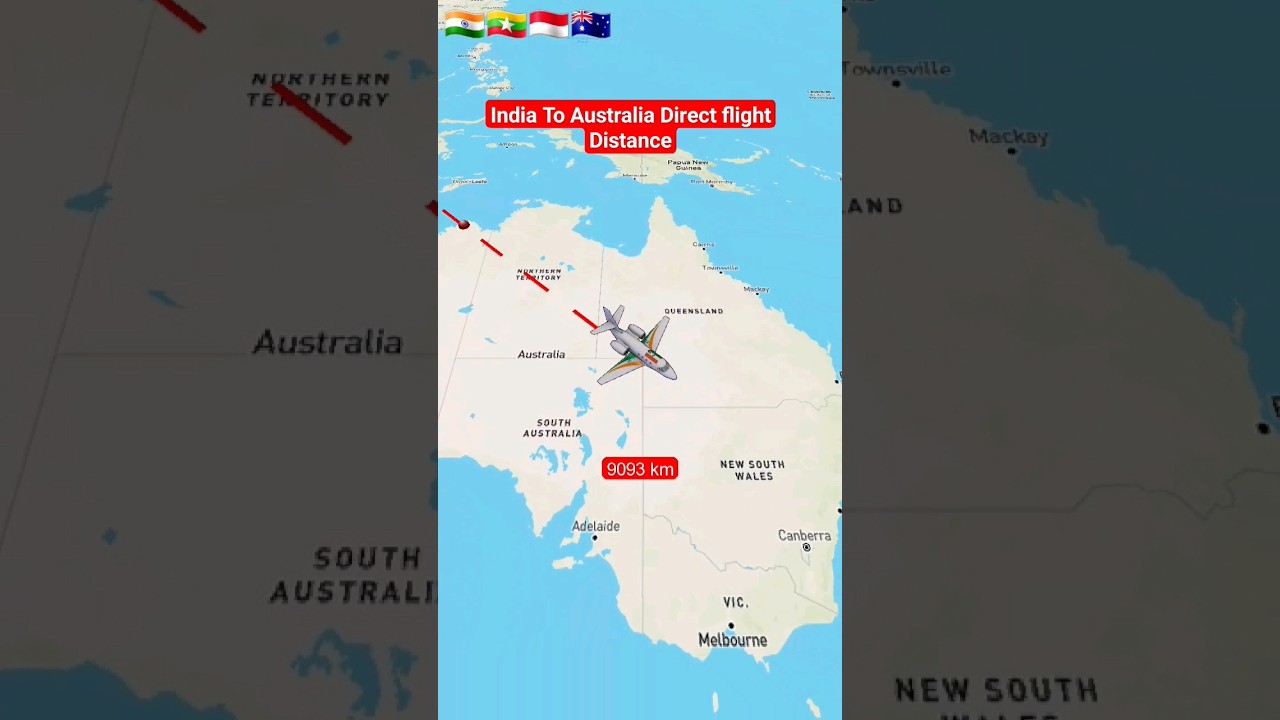 India to Australia direct flight distance/Route/Time 
