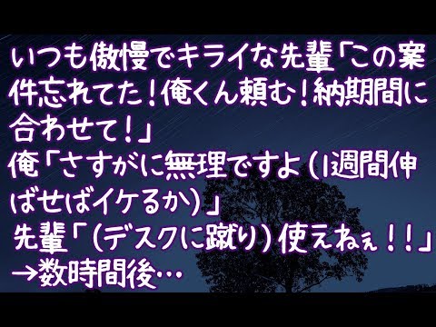 【修羅場】いつも傲慢でキライな先輩「この案件忘れてた！俺くん頼む！納期間に合わせて！」俺「さすがに無理ですよ（1週間伸ばせばイケるか）」先輩「（デスクに蹴り）使えねぇ！！」→数時間後…