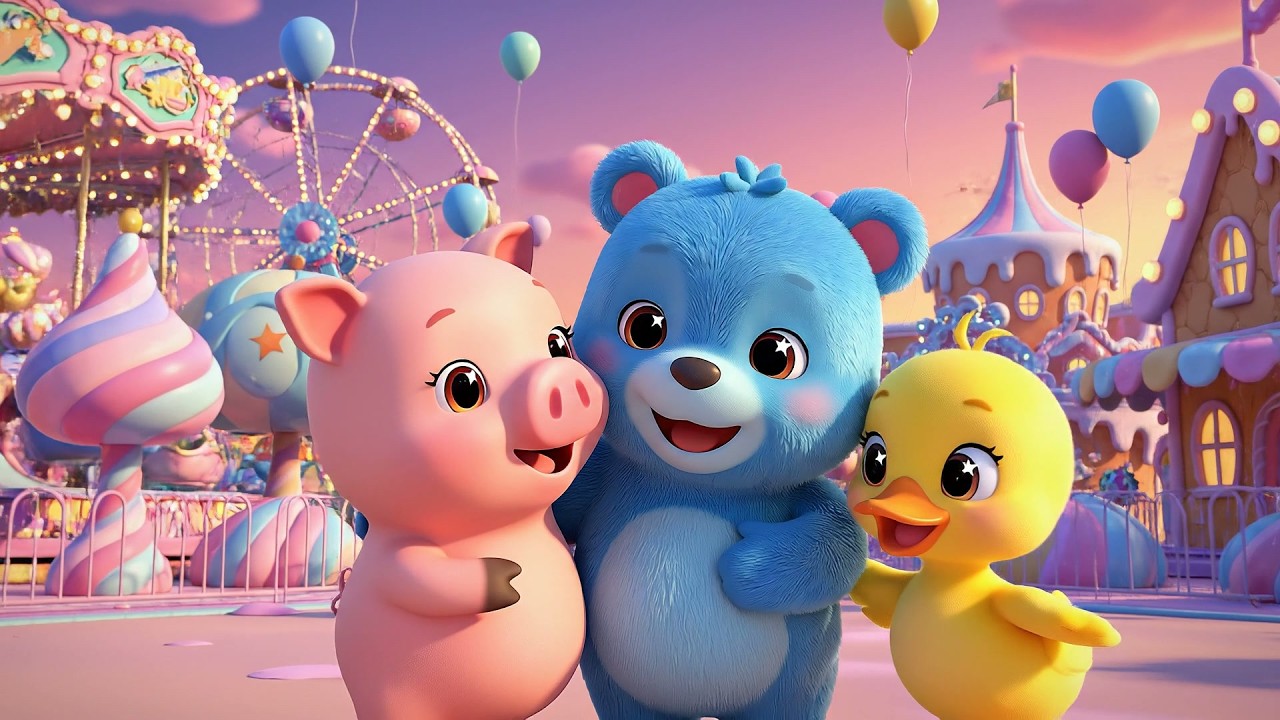 Забавный день в тематическом парке: Этот маленький поросёнок | Детская песня и аттракционы