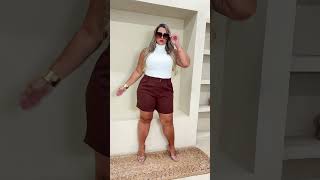 Short linho plus size feminina