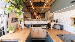 Van Conversion w/ ELEVATING BED & 2nd QUEENSIZED BED | She built the PERFECT CAMPERVAN