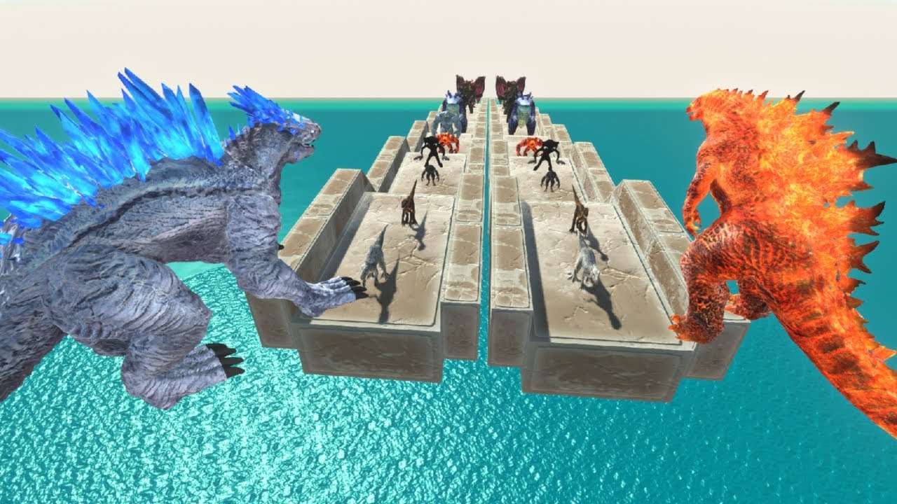 DEATHRUN RACE GODZILLA THERMONUCLEAR VS SHIMO - Animal Revolt Battle Simulator