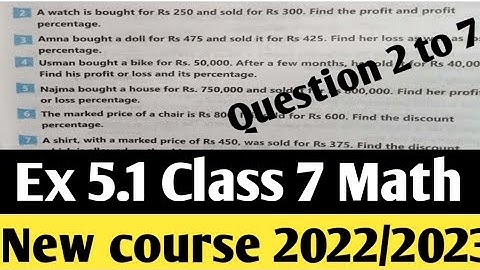 Exercise 5.1 unit 5 Financial Arithmetic Math 7 kpk 2022| Class 7 Maths new course Question 2 to 7