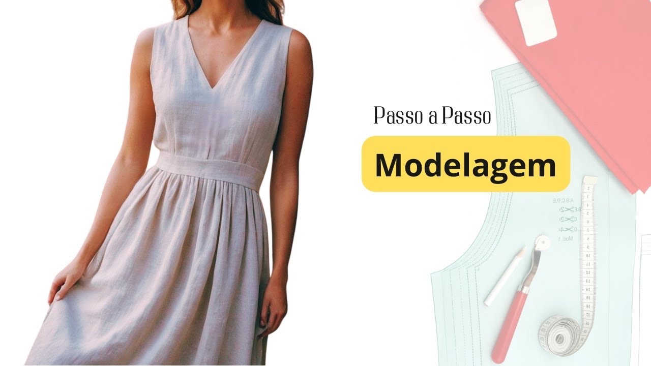 Aprenda como fazer vestido com pala decote V franzido elegante modelagem diy | VIVIANE PRATES
