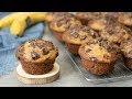 Healthy Banana Peanut Butter Chocolate Muffins