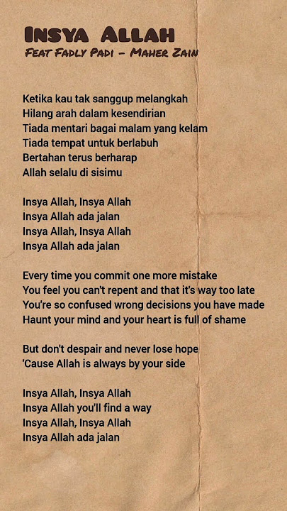 Insya Allah - Maher Zain feat Fadly ( Lirik Lagu)