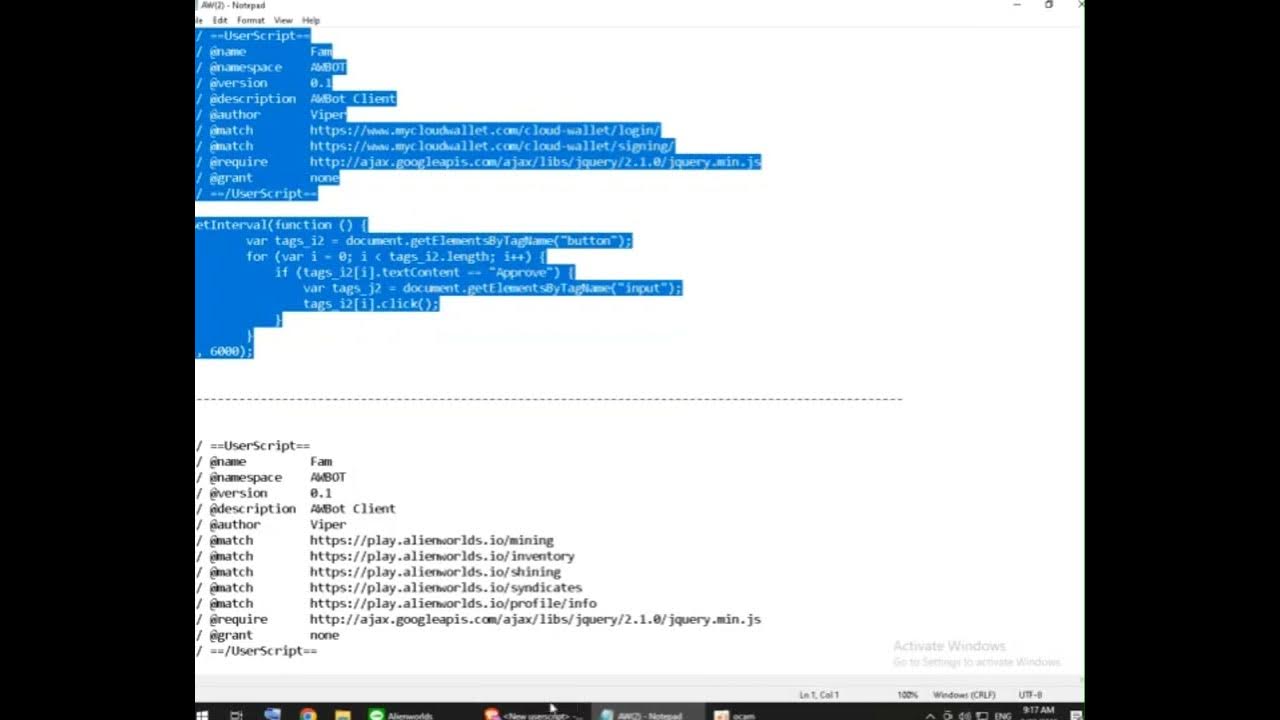 วิธีบอท Alienworld ฟรี #TLM โดยใช้ Code+ ส่วนขยาย Tampermonkey 2023 ...