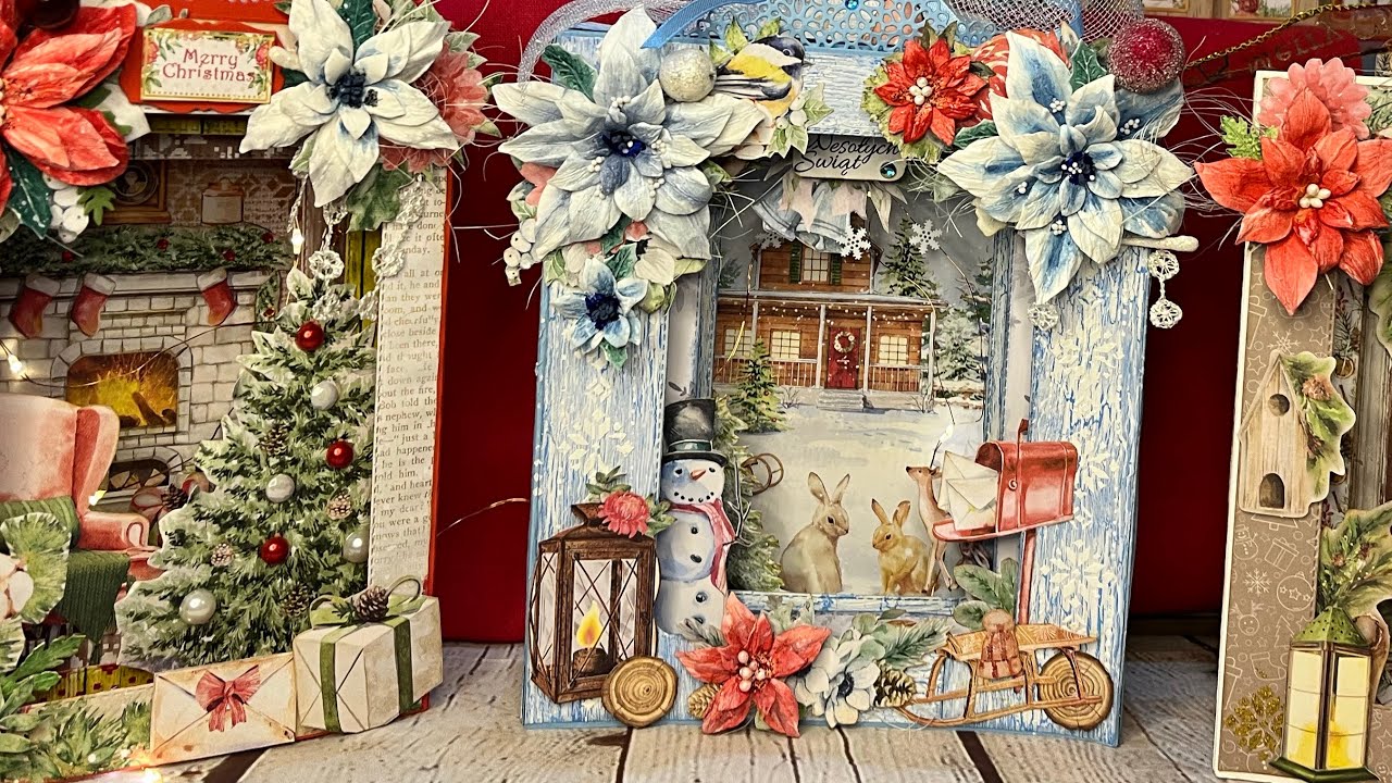 Christmas tunnel Card from Stamperia collection Home for the Holidays. Handmade Scrapbooking tutrial