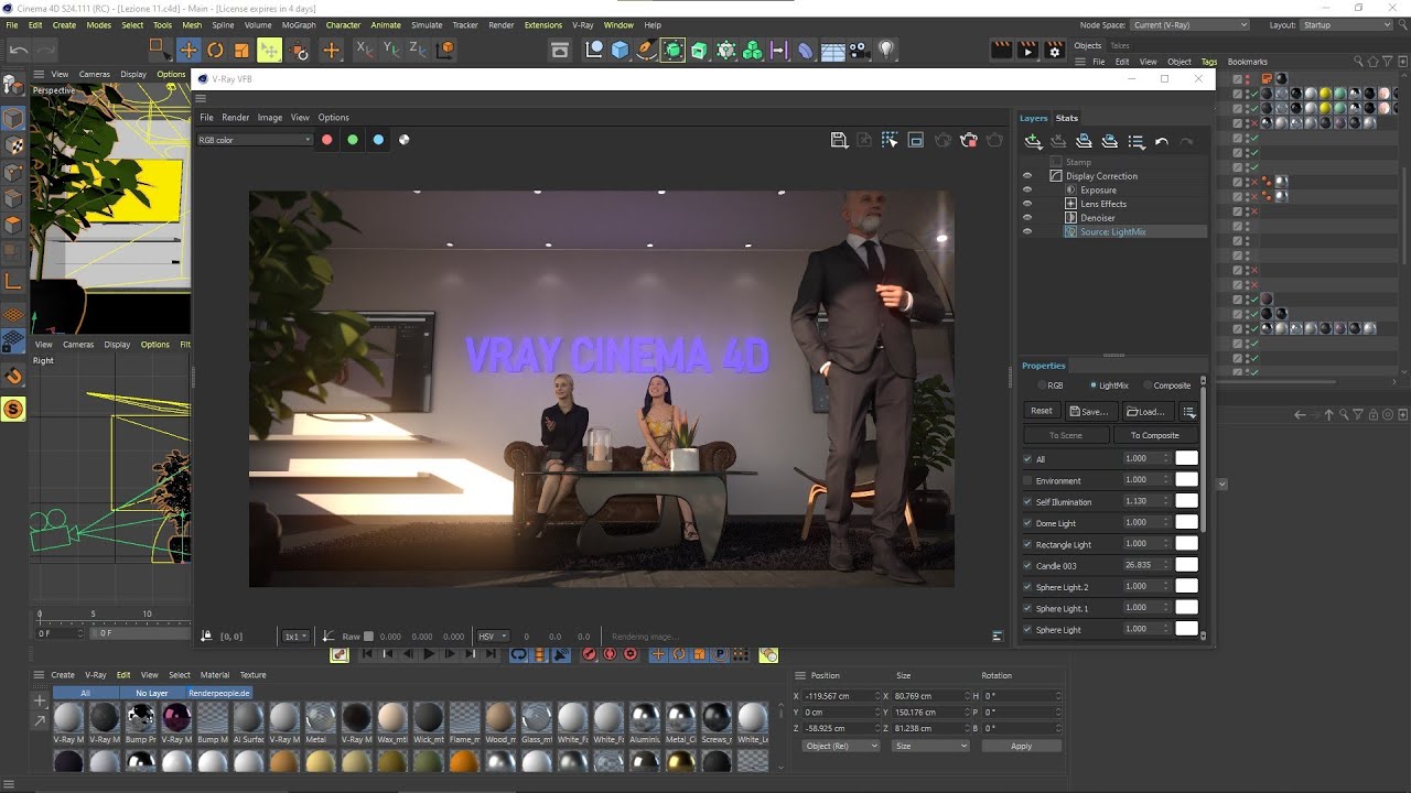 VRAY Cinema 4D 11 Interior Rendering, Camera, Exposure, ISO, FStop
