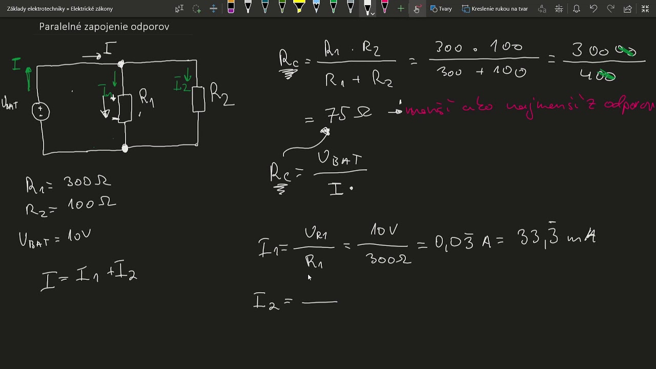 Paralelné zapojenie - celkový odpor - výpočet
