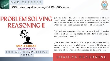 ProblemSolving reasoning || reasoning questions || jkssb || ssc || vlw || problem solving questions