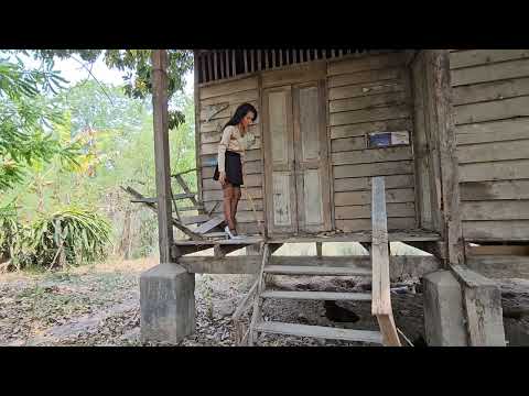 miniskirt black stockings and old house background