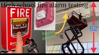 Fire alarm testing at my high school with 62 foot high smoke detectors and smoke fan test