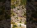Vertical video. Demre, Turkey. Ancient Greco-Roman amphitheater stage with view of dramatic Lycia...