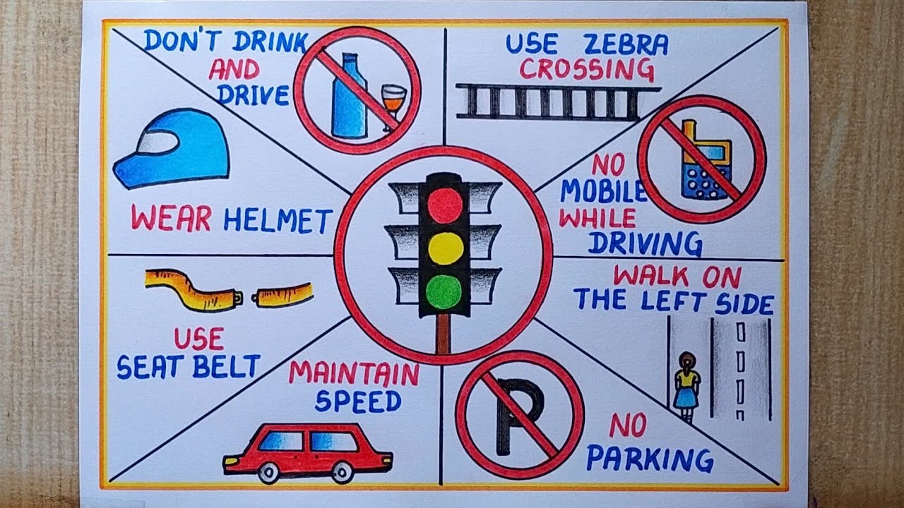 Traffic Lights and Traffic Signs, Different Designations of Actions on the  Road, Road Safety Training. Vector Drawing on Stock Vector - Illustration  of vector, signpost: 218607485