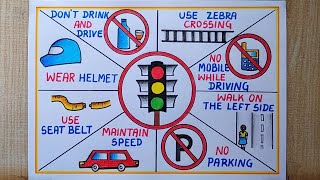 Road Safety Poster Drawing for compitition | Sadak Suraksha Poster Drawing| Road safety Drawing easy