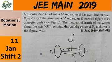 A circular disc D1 of mass M and radius R has two identical discs D2 and D3 of the same mass M and r