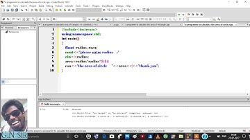 a programm to calculate the area of circle c++ codeblock.mp4