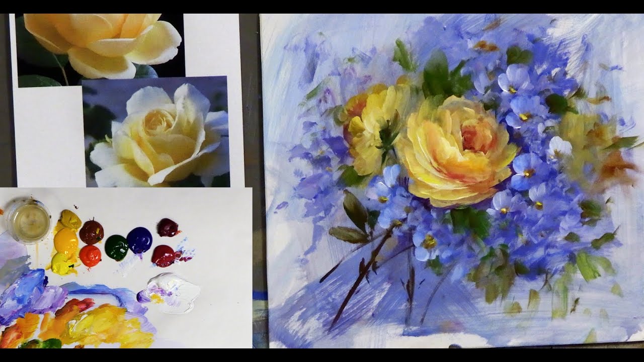 Vibrant Yellow Rose Painting In Acrylics: A Stunning Contrast!