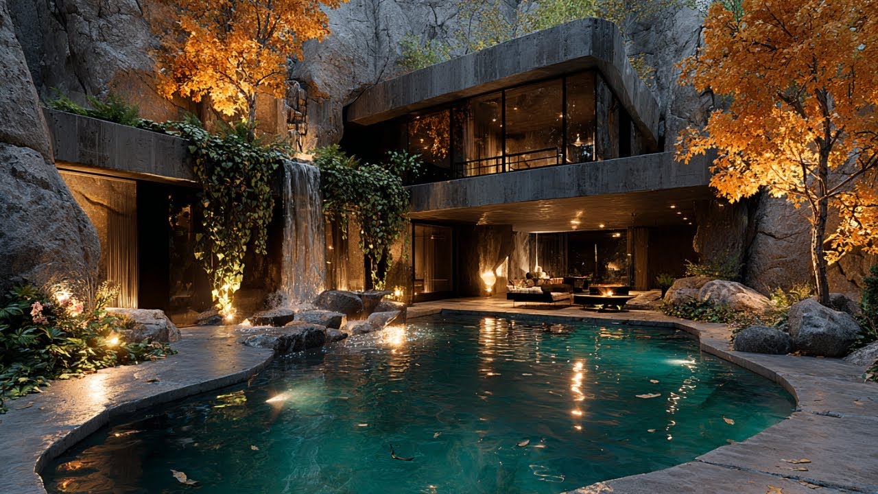 Villa de Luxe Sculptée dans la Roche, Cascades & Piscine Turquoise  ~ Architecture Exceptionnelle
