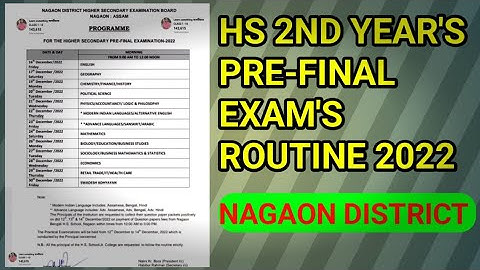 Nagaon District, Higher Secondary 2nd Year Pre-Final Exam Routine 2022. Higher secondary exam 2022