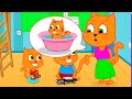 Cats Family in English - Let&#39;s take a bath Cartoon for Kids